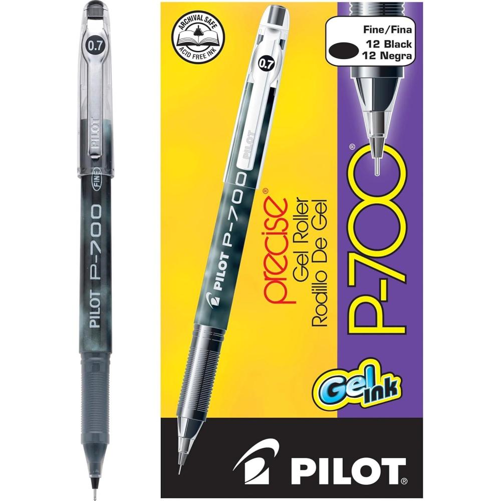 imagePILOT Precise P700 Gel Ink Rolling Ball Stick Pens Marbled Barrel Fine Point 07 mm Black Pack of 12Black