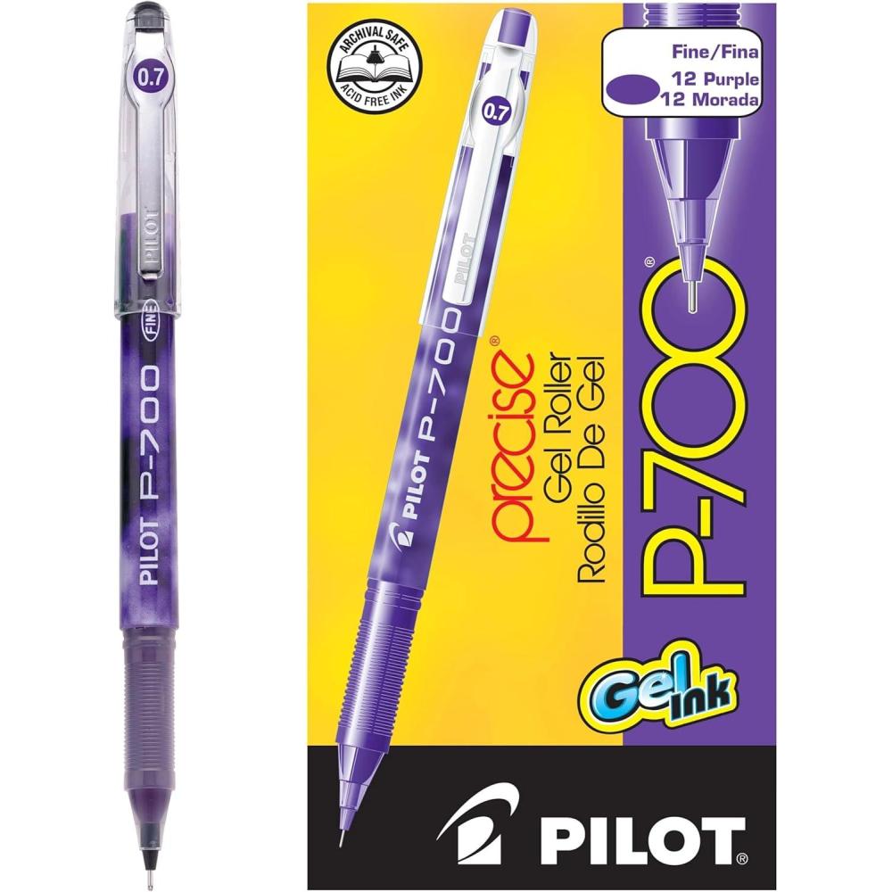 imagePILOT Precise P700 Gel Ink Rolling Ball Stick Pens Marbled Barrel Fine Point 07 mm Black Pack of 12Purple