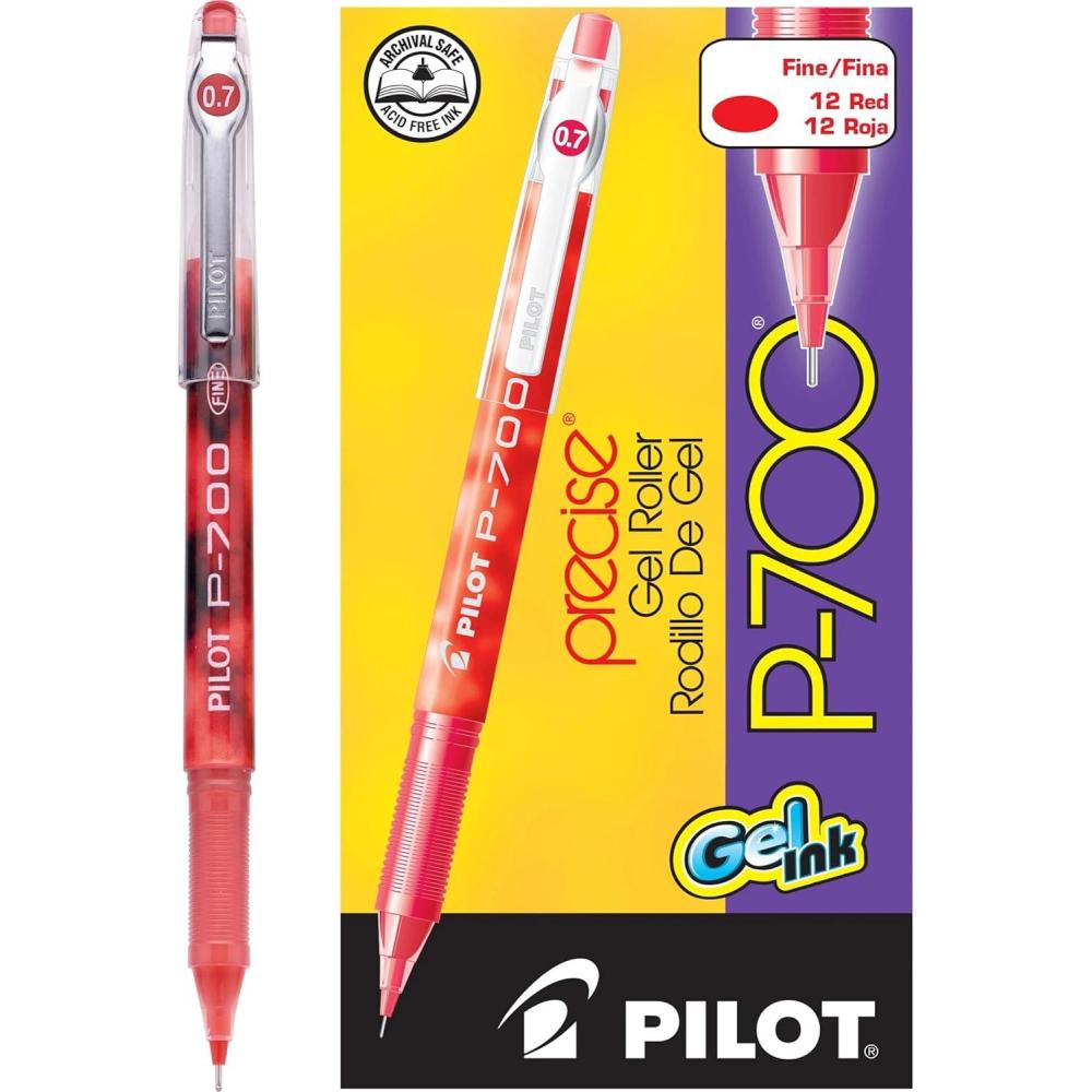 imagePILOT Precise P700 Gel Ink Rolling Ball Stick Pens Marbled Barrel Fine Point 07 mm Black Pack of 12Red