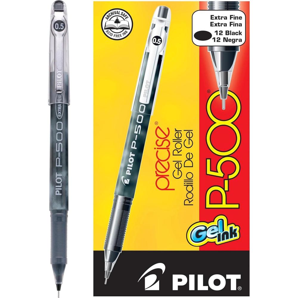 imagePilot Precise P500 Gel Ink Rolling Ball Stick Pens Extra Fine Point 05 mm Black Pack of 12Black