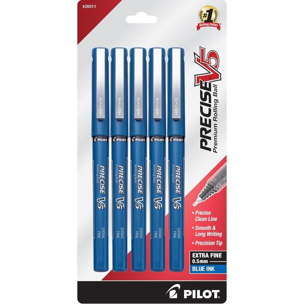 imagePilot Precise V5 Rollerball Pens Extra Fine Point 05 mm Black Pens Black Pack of 5  Ideal for School Journaling ampamp Office WritingBlue