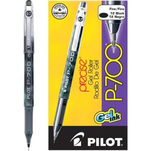 PILOT, Precise P-700 Gel Ink Rolling Ball Stick Pens, Marbled Barrel, Fine Point 0.7 mm, Black, Pack of 12(Black)