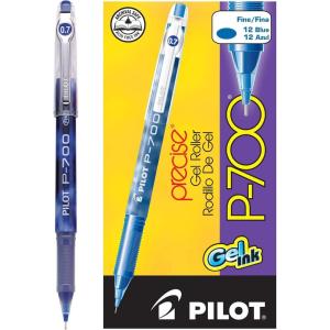 PILOT, Precise P-700 Gel Ink Rolling Ball Stick Pens, Marbled Barrel, Fine Point 0.7 mm, Black, Pack of 12(Blue)