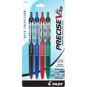 PILOT Precise V5 RT Refillable & Retractable Rolling Ball Pens, Extra Fine Point Pens, 0.5 mm, Assorted, Pack of 4 – Ideal for School, Journaling & Office Writing(4 Count (Pack of 1))