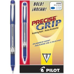 Pilot, Precise Grip Liquid Ink Rolling Ball Stick Pens, Bold Point 1 mm, Blue, Pack of 12(Blue)