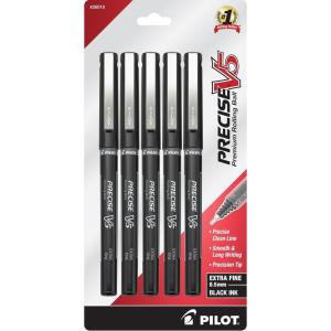 Pilot Precise V5 Rollerball Pens, Extra Fine Point 0.5 mm Black Pens, Black, Pack of 5 – Ideal for School, Journaling & Office Writing(Black)