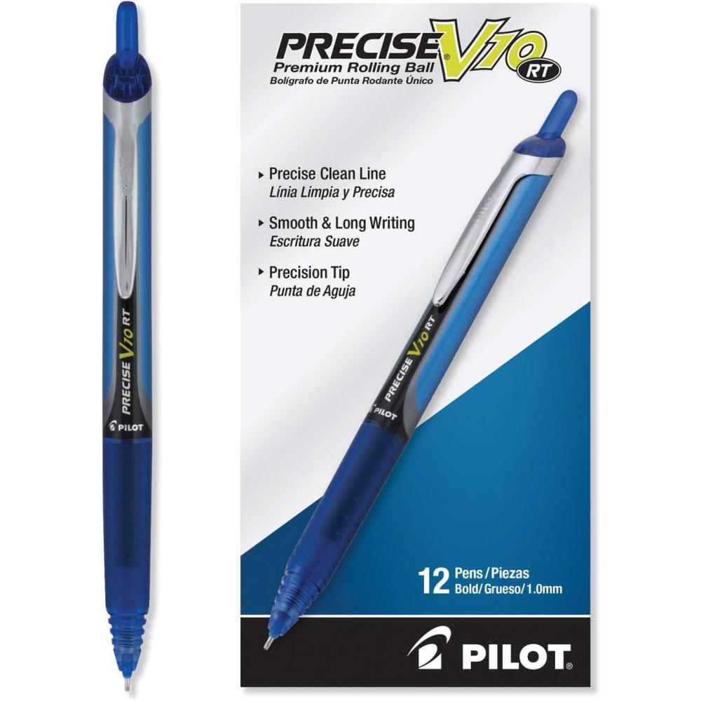 imagePilot Precise V10 RT Refillable ampamp Retractable Rolling Ball Pens Bold Point 1 mm Blue Pack of 12Blue