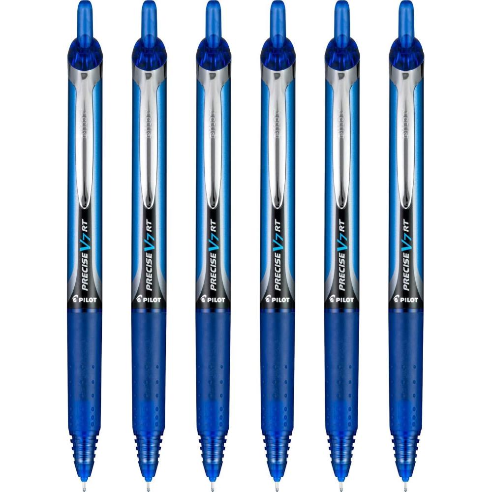 imagePilot Precise V7 RT Refillable ampamp Retractable Liquid Ink Rollerball Pens Black Ink Pens Fine Point 07 mm 6Pack  Ideal for School Journaling and Office WritingBlue