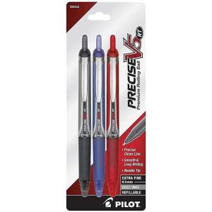 PILOT Precise V5 RT Refillable & Retractable Liquid Ink Rolling Ball Pens, Extra Fine Point (0.5mm) Black/Blue/Red Inks, 3-Pack (26053)