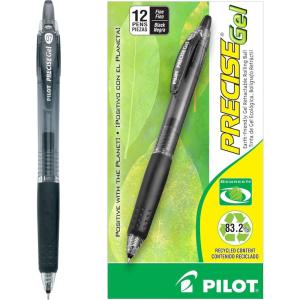 Pilot, Precise BeGreen, Refillable & Retractable Gel Roller Pens, Fine Point 0.7 mm, Black, Pack of 12(Black)