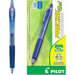 Pilot, Precise BeGreen, Refillable & Retractable Gel Roller Pens, Fine Point 0.7 mm, Black, Pack of 12(Blue)