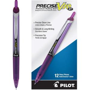 Pilot, Precise V10 RT Refillable & Retractable Rolling Ball Pens, Bold Point 1 mm, Blue, Pack of 12(Purple)