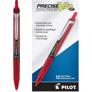 Pilot, Precise V10 RT Refillable & Retractable Rolling Ball Pens, Bold Point 1 mm, Blue, Pack of 12(Red)