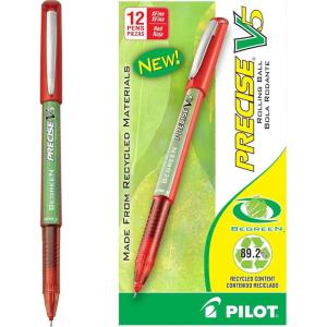 Pilot Precise V5 Rollerball Pens, Extra Fine Point 0.5 mm Black Pens, Black, Pack of 1 – Ideal for School, Journaling & Office Writing(Red)