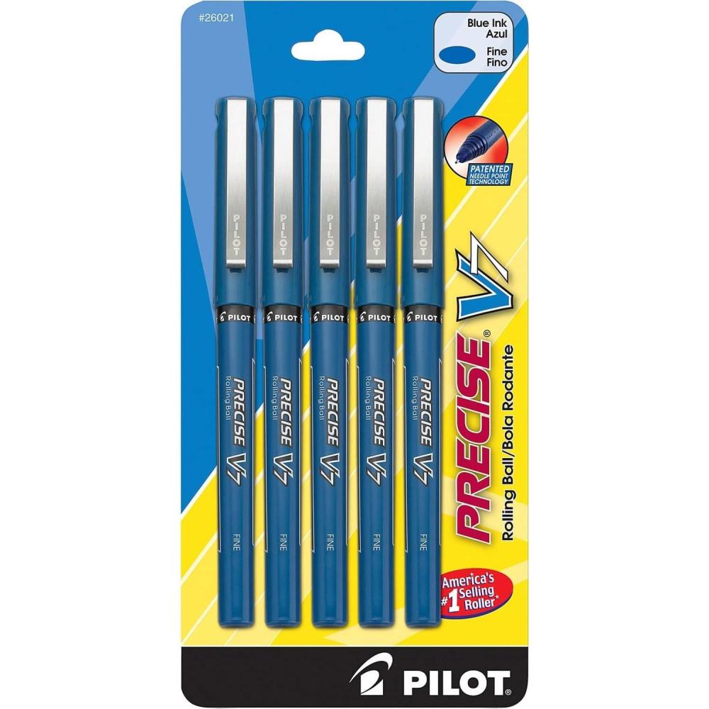 imagePilot Precise V7 Capped Liquid Ink Rollerball Pens Fine Point 07 mm Blue Ink Pens Pack of 5  Ideal for School Journaling ampamp Office WritingBlue