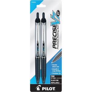PILOT Precise V7 RT Refillable & Retractable Liquid Ink Rolling Ball Pens, Fine Point (0.7mm) Black Ink, 2-Pack (26056)(Black)