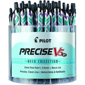 Pilot, Precise V5 RT Deco Collection Refillable & Retractable Liquid Ink Rolling Ball Pens, Extra Fine Point 0.5 mm, Black, Pack of 2(1 Count (Pack of 48))