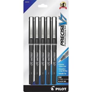 Pilot, Precise V7, Capped Liquid Ink Rollerball Pens, Fine Point 0.7 mm, Blue Ink Pens, Pack of 5 – Ideal for School, Journaling & Office Writing(Black)