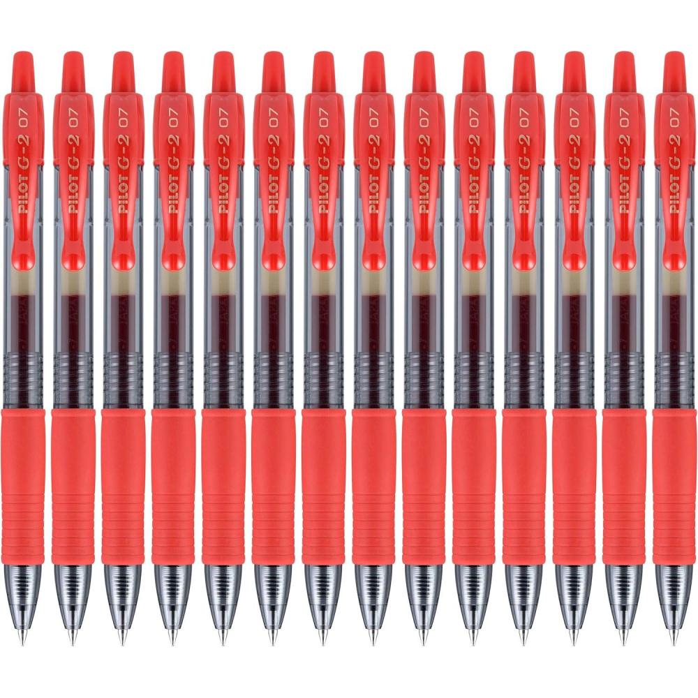 image:imagePilot G2 Premium Gel Roller Pens Fine Point 07 mm Blue Ink Pens Fine Point Pack of 14 Ideal for School Journaling and Office WritingRed