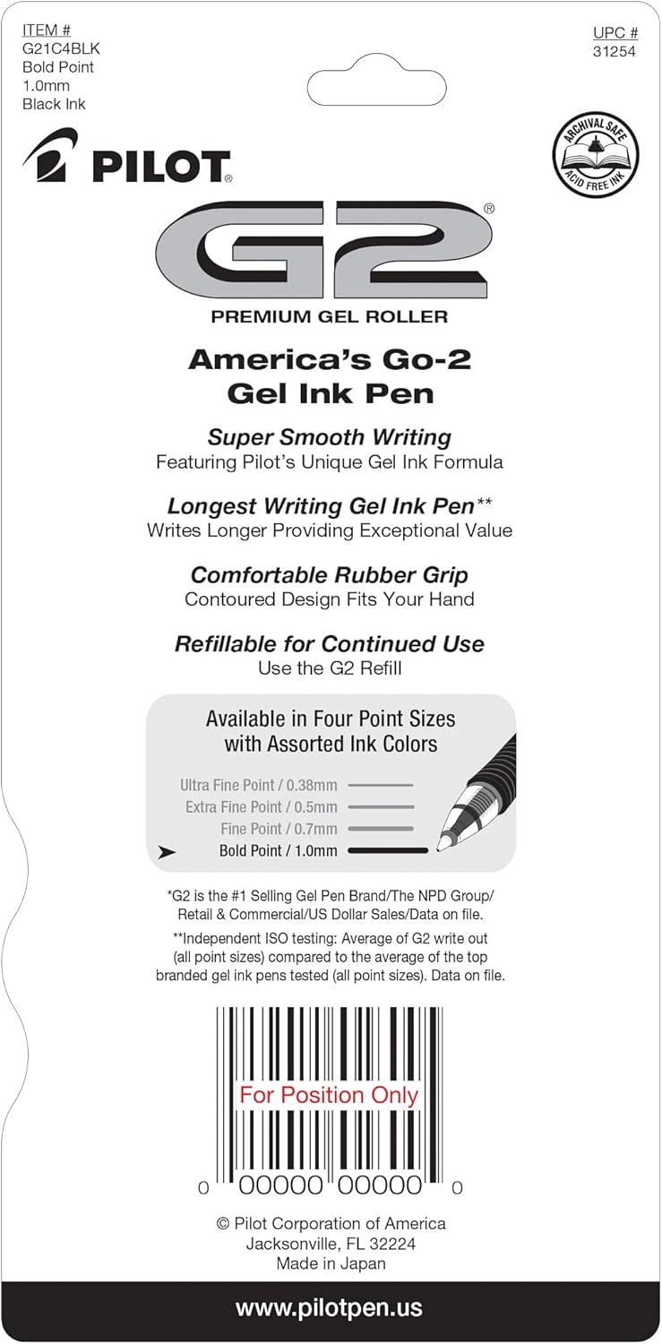 image:imagePilot G2 Premium Gel Pens Black Pens Bold Point 1 mm 4 BlackBlack