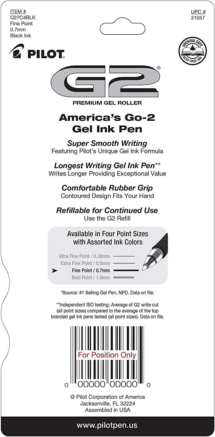 image:imagePilot G2 Premium Gel Roller Pens 07 Fine Point Smooth Writing Pens Black Pack of 4Black
