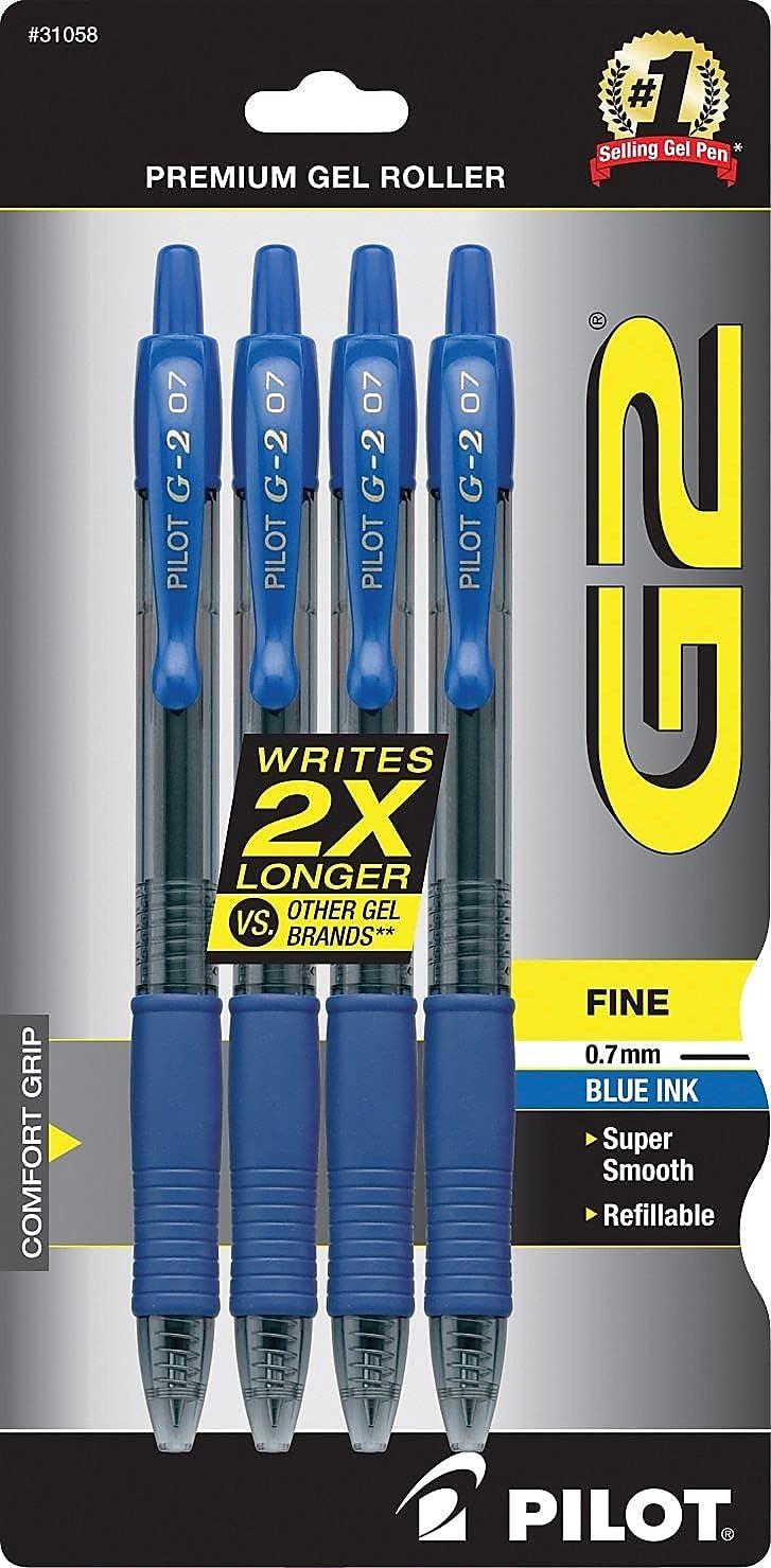 image:imagePilot G2 Premium Gel Roller Pens 07 Fine Point Smooth Writing Pens Black Pack of 4Blue