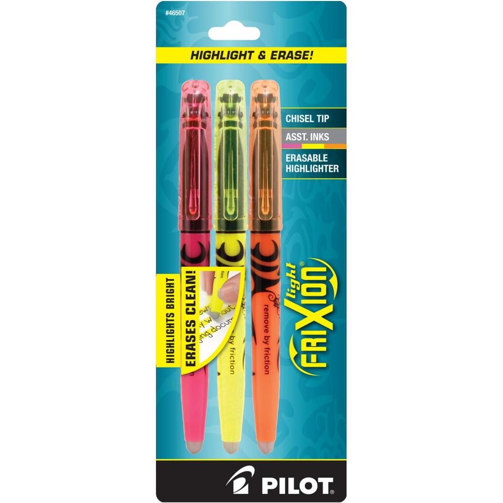 image:imagePILOT FriXion Light Erasable Highlighters Chisel Point Assorted Colors Box of Six 3pks 18 Pens total Too Much or The Wrong Color Highlighted Make Mistakes Disappear without White Out C3001