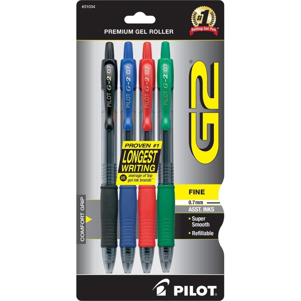 image:imagePilot G2 Premium Gel Roller Pens 07 Fine Point Smooth Writing Pens Black Pack of 4Assorted Classic