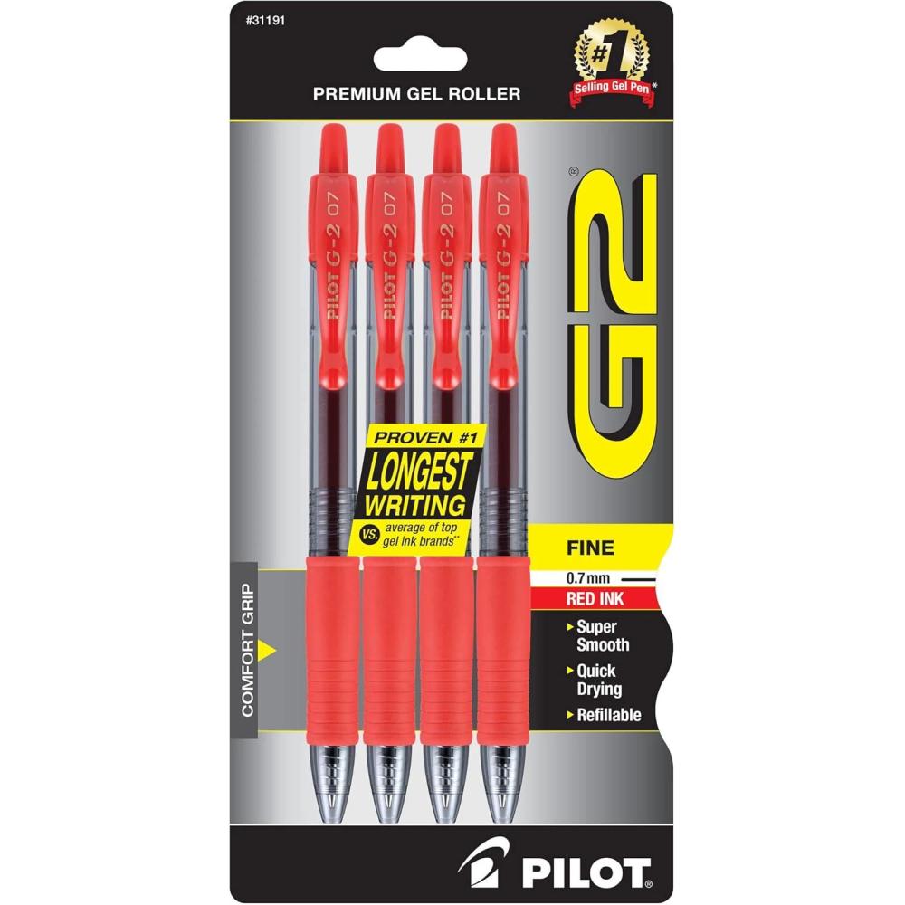 image:imagePilot G2 Premium Gel Roller Pens 07 Fine Point Smooth Writing Pens Black Pack of 4Red