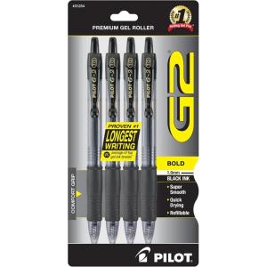 Pilot G2 Premium Gel Pens, Black Pens, Bold Point 1 mm, 4 Black(Black)