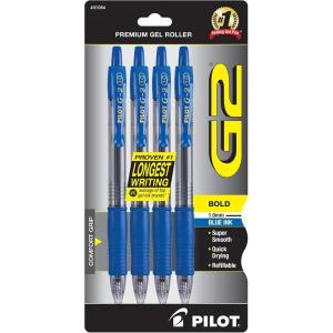 Pilot G2 Premium Gel Pens, Black Pens, Bold Point 1 mm, 4 Black(Blue)
