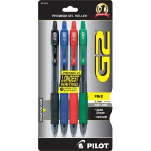 Pilot G2 Premium Gel Roller Pens 0.7, Fine Point Smooth Writing Pens Black, Pack of 4(Assorted Classic)