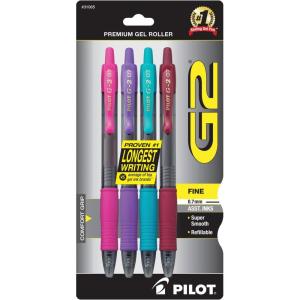 Pilot G2 Premium Gel Roller Pens 0.7, Fine Point Smooth Writing Pens Black, Pack of 4(Assorted Fashion)