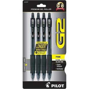 Pilot G2 Premium Gel Roller Pens 0.7, Fine Point Smooth Writing Pens Black, Pack of 4(Black)