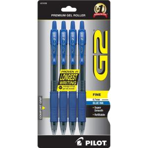 Pilot G2 Premium Gel Roller Pens 0.7, Fine Point Smooth Writing Pens Black, Pack of 4(Blue)