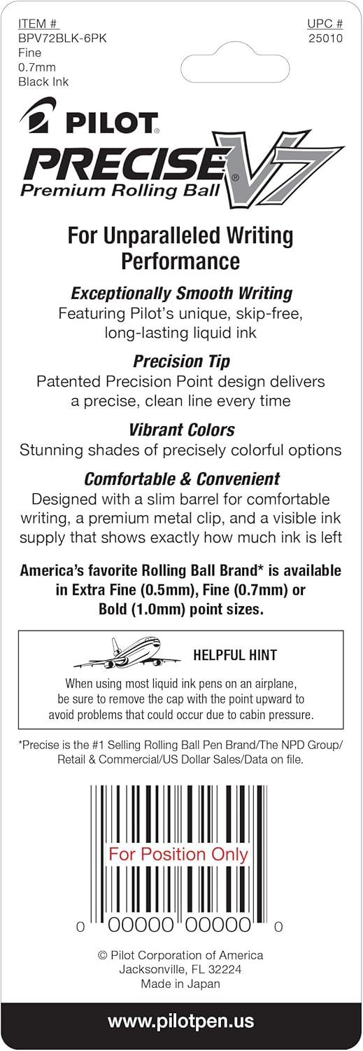 image:imagePILOT Precise V7 Stick Liquid Ink Rolling Ball Stick Pens Fine Point 07mm Black Ink 2Pack 25010Black