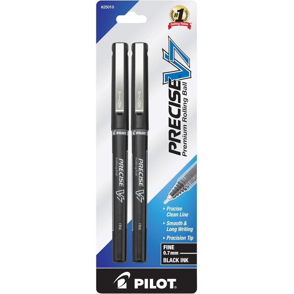 image:imagePILOT Precise V7 Stick Liquid Ink Rolling Ball Stick Pens Fine Point 07mm Black Ink 2Pack 25010Black
