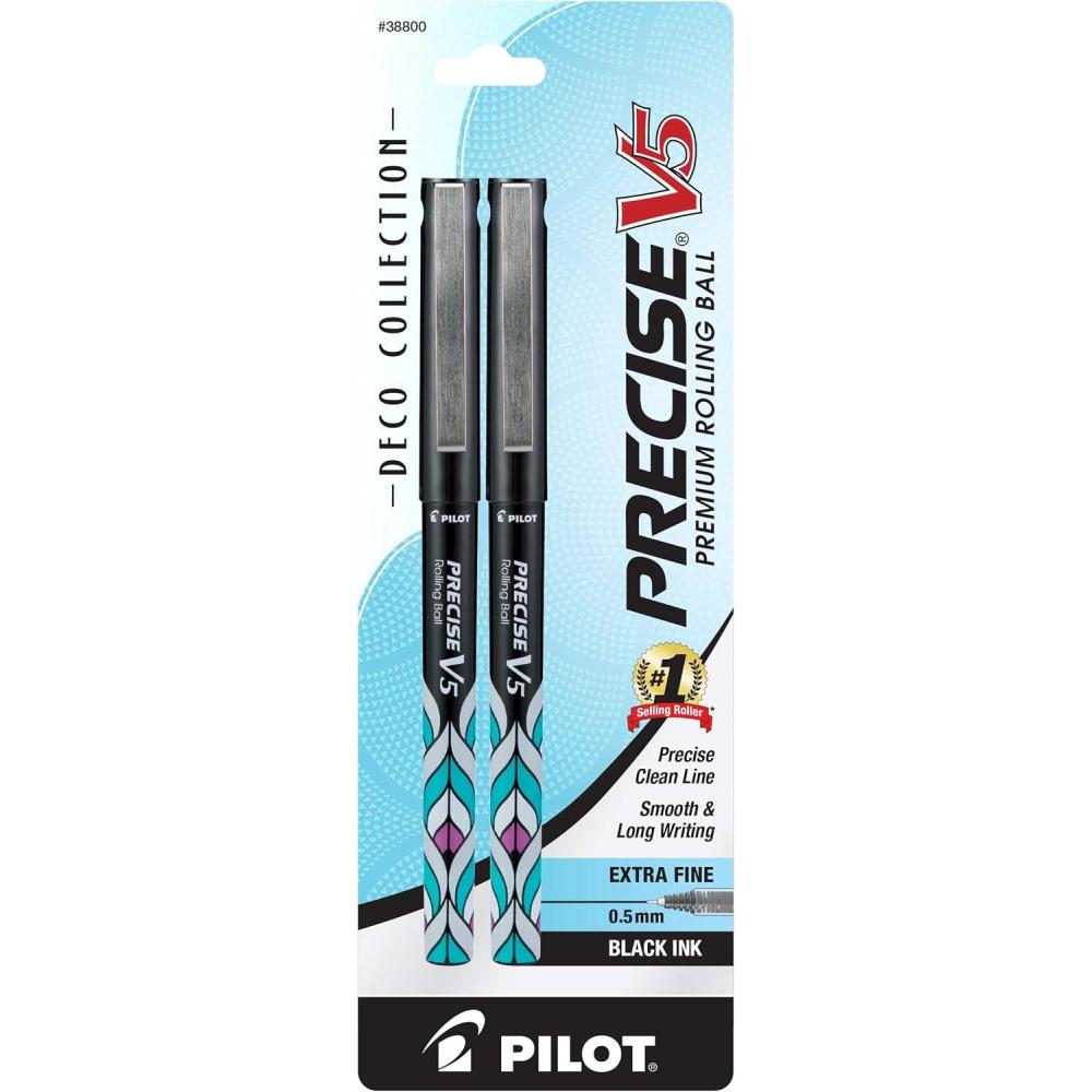 image:imagePilot Precise V5 Deco Collection Capped Liquid Ink Rolling Ball Pens Extra Fine Point 05 mm Black Pack of 22 Count Pack of 1
