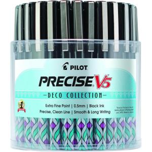 Pilot, Precise V5 Deco Collection, Capped Liquid Ink Rolling Ball Pens, Extra Fine Point 0.5 mm, Black, Pack of 2(1 Count (Pack of 48))