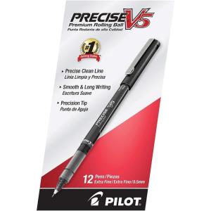 Pilot Precise V5 Premium Rolling Ball Stick Pens, Extra Fine Point (0.5mm), Blue Ink, 1 count (35344)(Black/White)