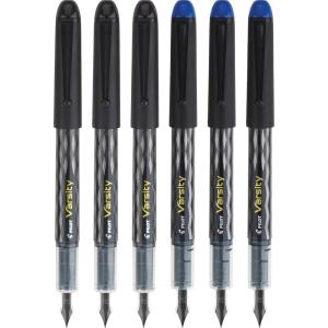 Pilot, Precise Varsity Pre-Filled Fountain Pens, Medium Point 1 mm Stainless Steel Nib, Black/Blue, 6-Pack(Black & Blue)