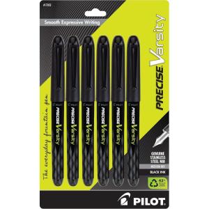 Pilot, Precise Varsity Pre-Filled Fountain Pens, Medium Point 1 mm Stainless Steel Nib, Black/Blue, 6-Pack(Black)