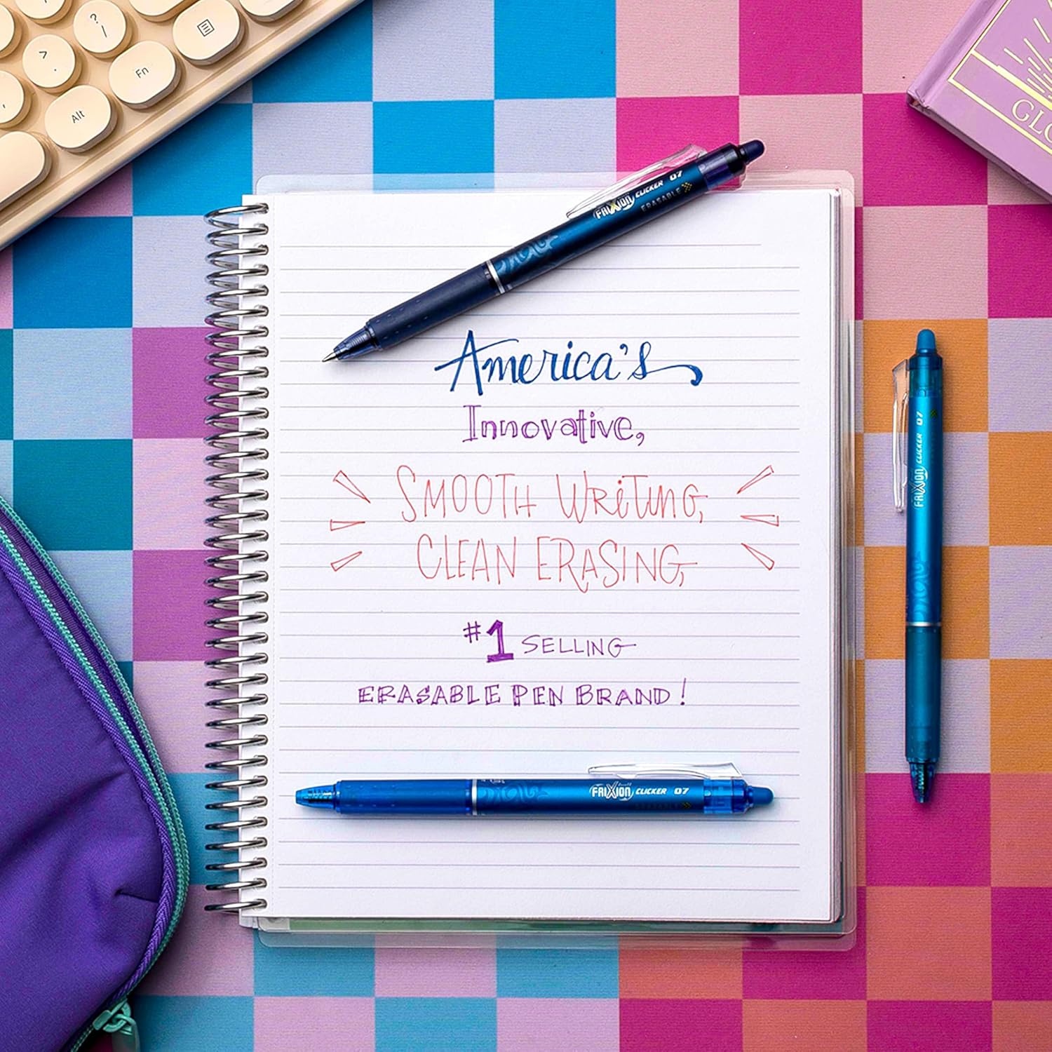 image:imagePilot FriXion Vibe Clicker Premium Erasable Gel Ink Pens Find Your ZenFocus Vibe Calm amp Confident Colors 7 Pack Fine Point 07 mm Assorted BlueGreen InksZenFocus