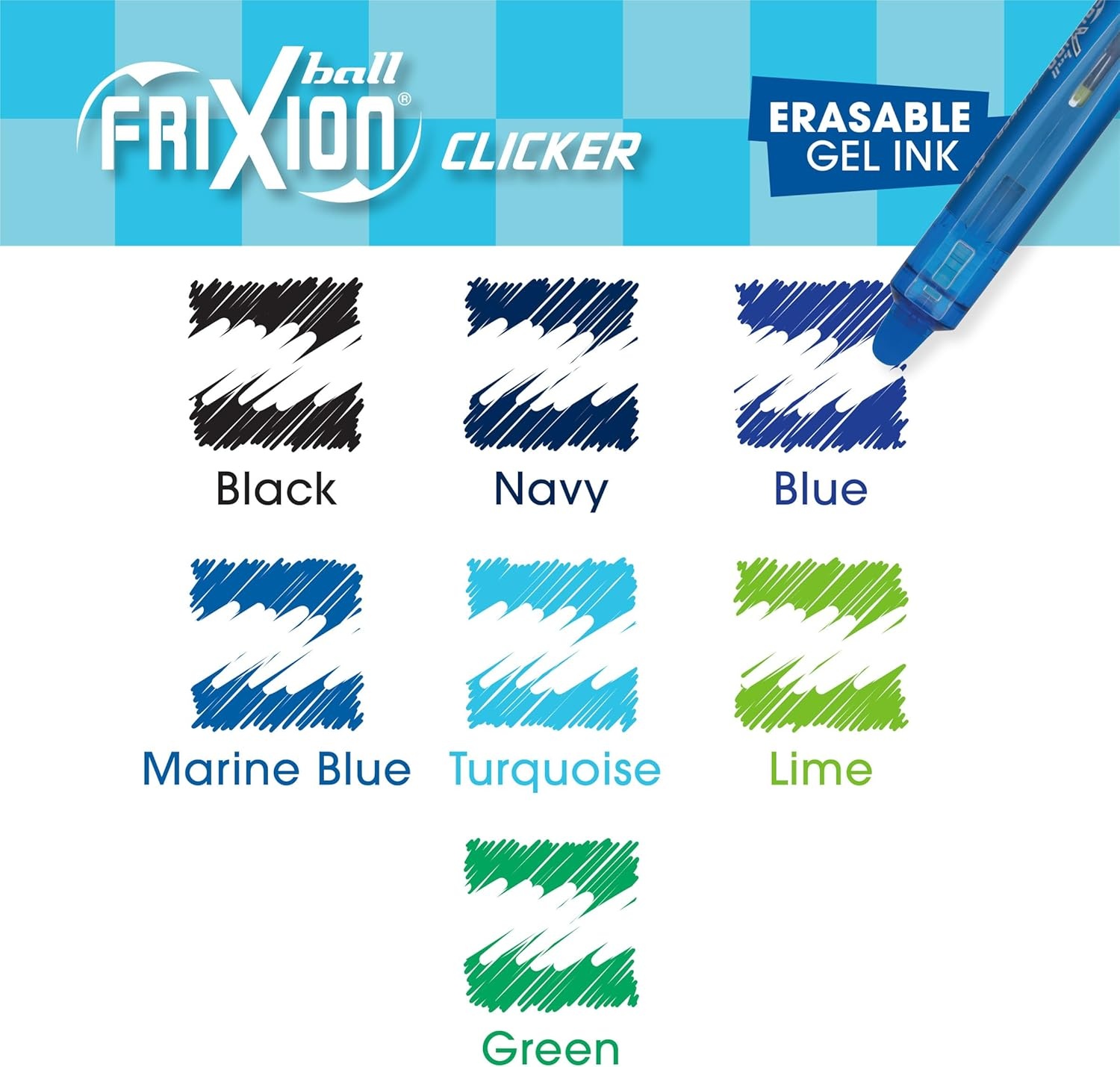 image:imagePilot FriXion Vibe Clicker Premium Erasable Gel Ink Pens Find Your ZenFocus Vibe Calm amp Confident Colors 7 Pack Fine Point 07 mm Assorted BlueGreen InksZenFocus