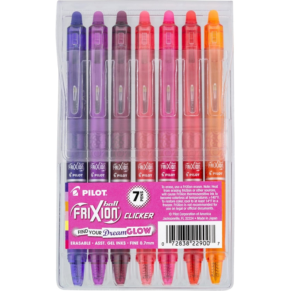 image:imagePilot FriXion Vibe Clicker Premium Erasable Gel Ink Pens Find Your ZenFocus Vibe Calm amp Confident Colors 7 Pack Fine Point 07 mm Assorted BlueGreen InksDreamGlow