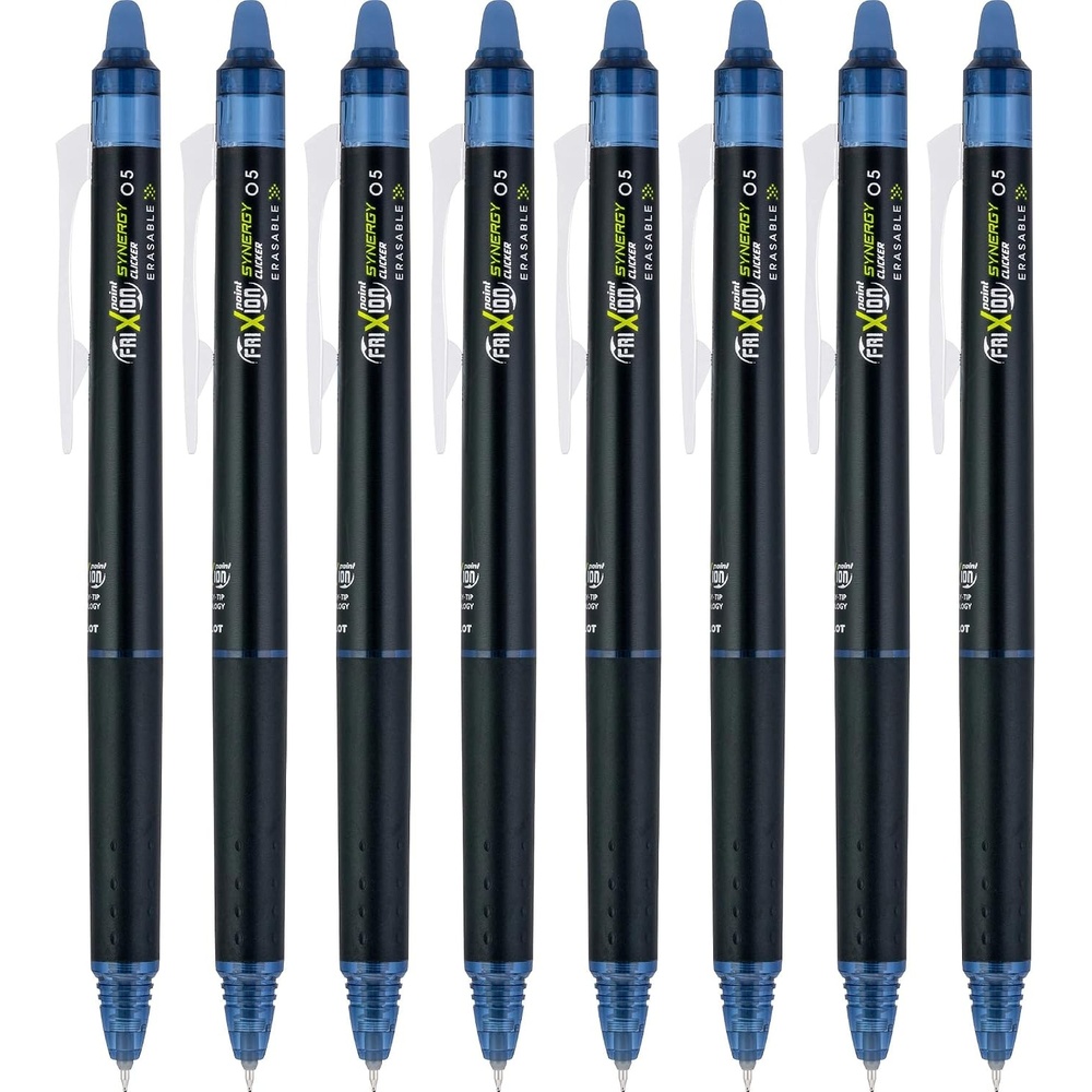 image:imagePilot FriXion Synergy Clicker Erasable Refillable Retractable Gel Ink Pens Extra Fine Point 05 mm Pack of 8 Black FriXion Erasable Pens 05  Ideal for School amp Office WritingNavy