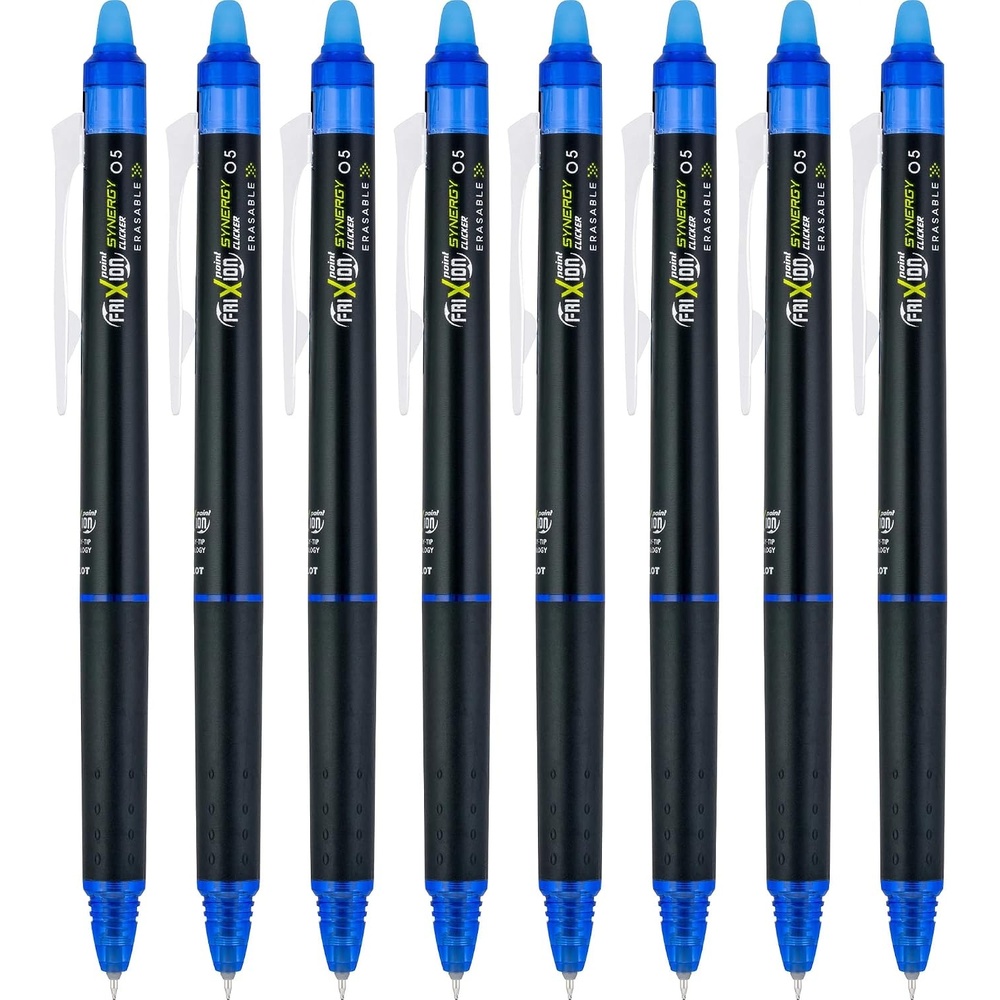 image:imagePilot FriXion Synergy Clicker Erasable Refillable Retractable Gel Ink Pens Extra Fine Point 05 mm Pack of 8 Black FriXion Erasable Pens 05  Ideal for School amp Office WritingBlue