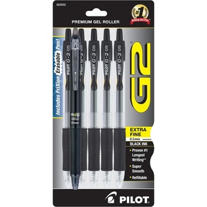 Pilot G2 + FriXion Synergy Companion Pack, 0.5mm Extra Fine Point, Black Ink, Premium Gel Roller 6 Pack – for School, Office and Business Use